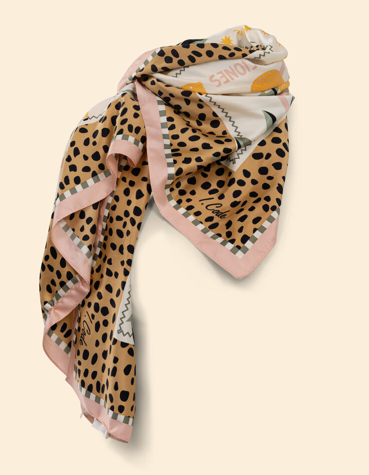 Square camel scarf with leaf and banana print and I.Code message-3