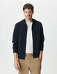 Blaue Herrenstrickjacke Biobaumwolle Ausschnitt Kapuze-3