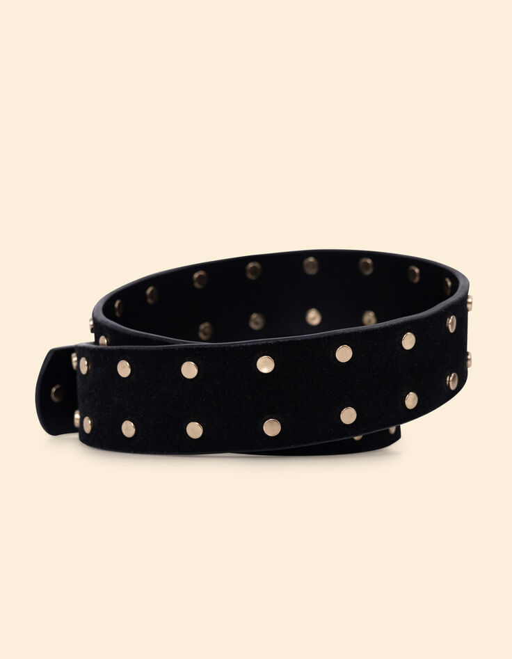 Black leather belt with gold stud decoration I.Code-3