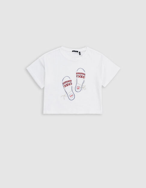 T-shirt blanc sandales brodées fille - IKKS