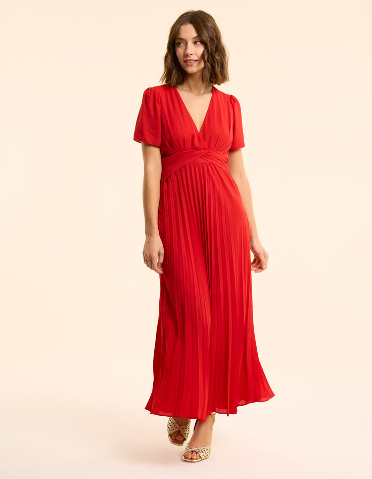 Robe rouge plissée drapée à la taille I.Code-1
