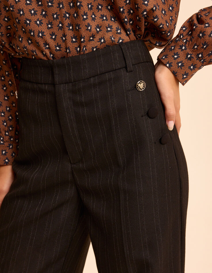 Zwarte geklede wideleg broek strepenmotief CORALINE I.Code-2
