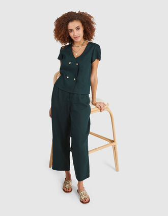 I.Code imperial green linen suit trousers