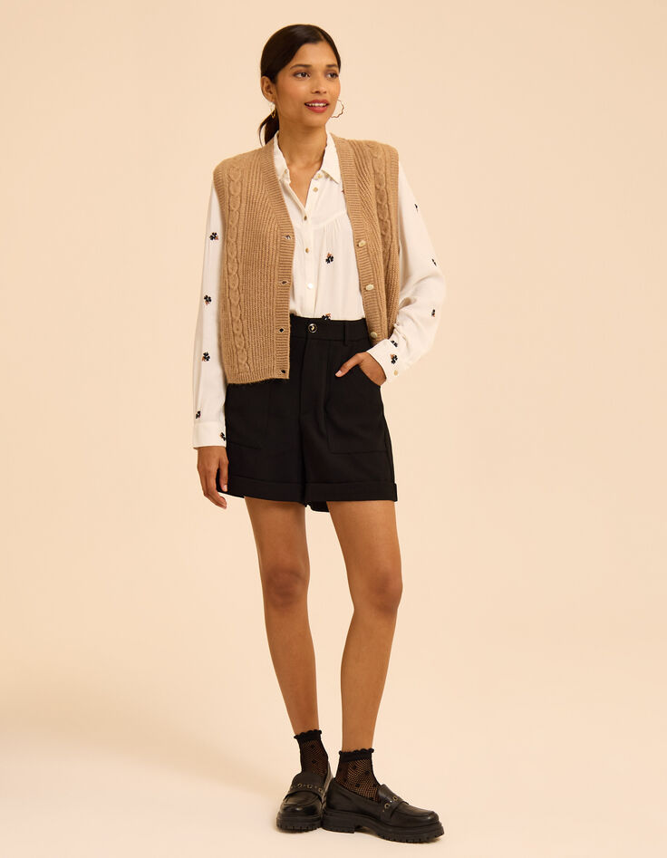 Ecru mouwloos vest details kabelbreiwerk I.Code-7