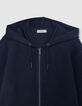 Blaue Herrenstrickjacke Biobaumwolle Ausschnitt Kapuze-8