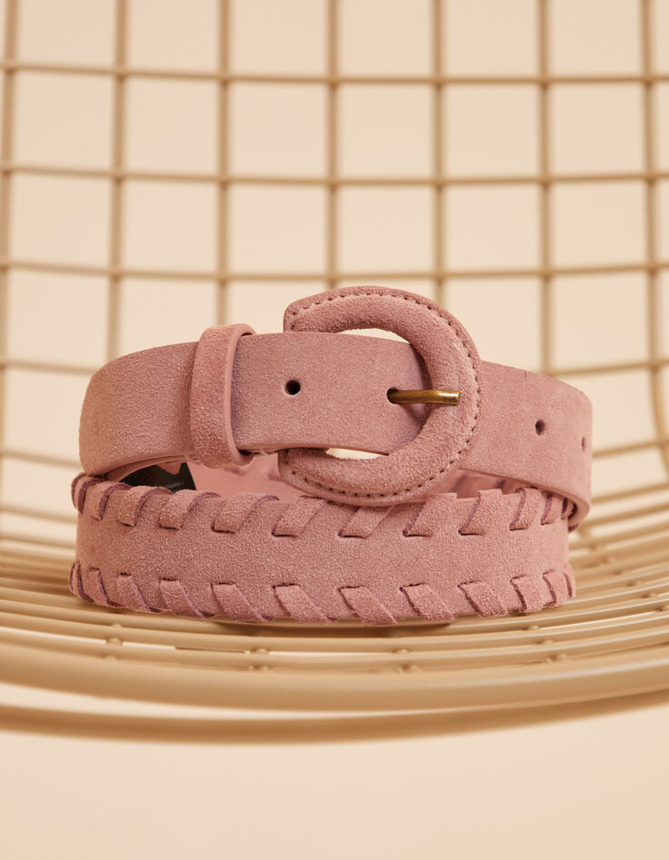 I.Code pink velour leather belt with braided edges-1 I.Code pink velour leather belt with braided edges-1
