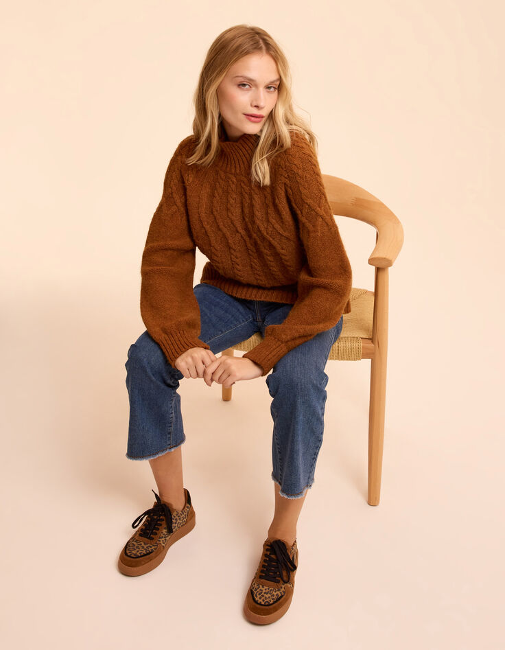 I.Code camel cable knit sweater-8