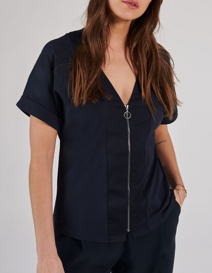 Marine top in twee materialen met rits I.Code-1