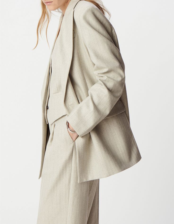 Graue Damenanzugjacke mit Lurex-Streifenmuster-5