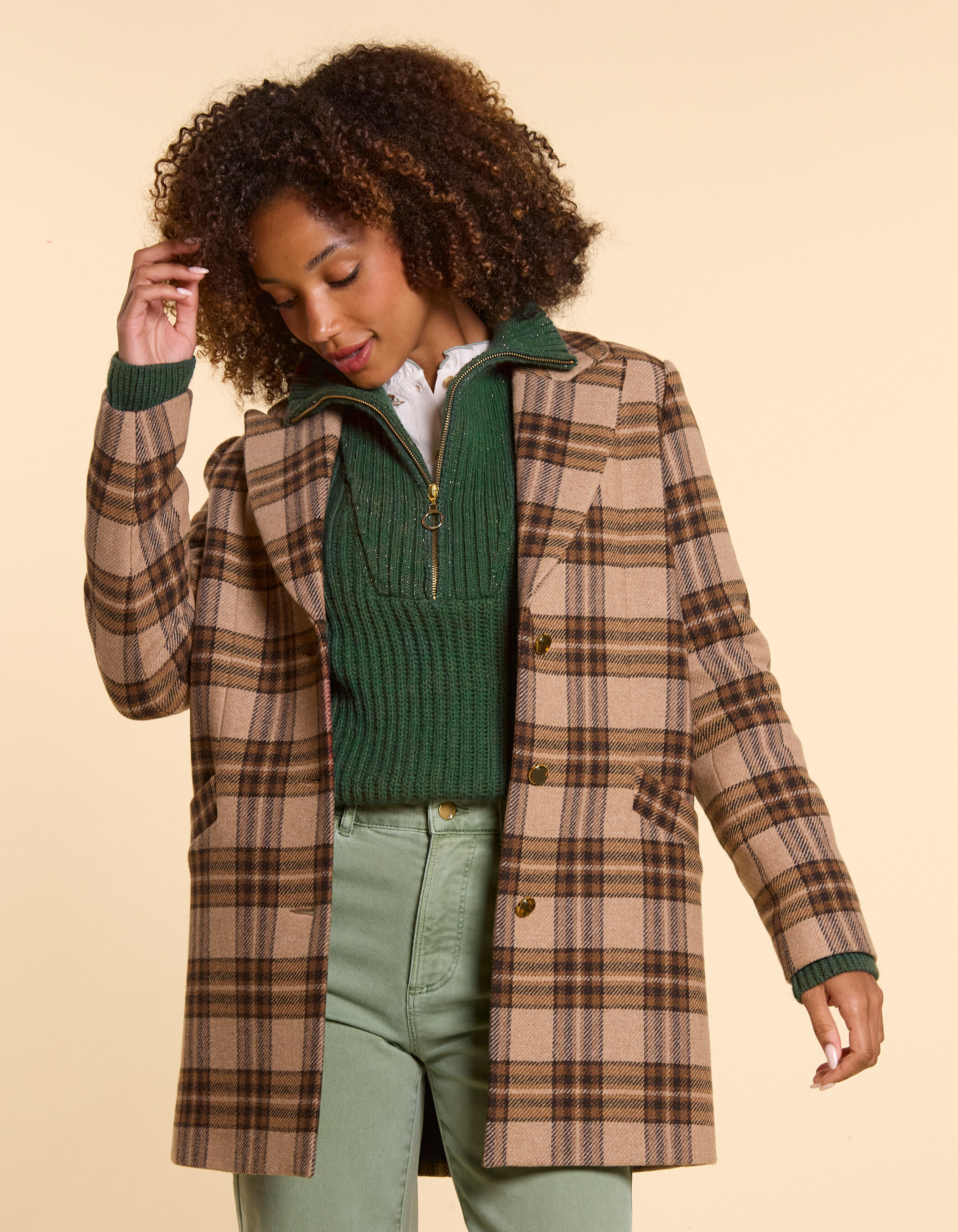 Camel check coat outlet