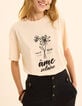 T-shirt manches courtes &eacute;cru visuel fleurs I.Code-3