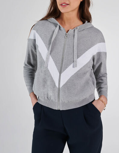 Graue Strickjacke mit Maxi-Fischgräten und Kapuze I.Code