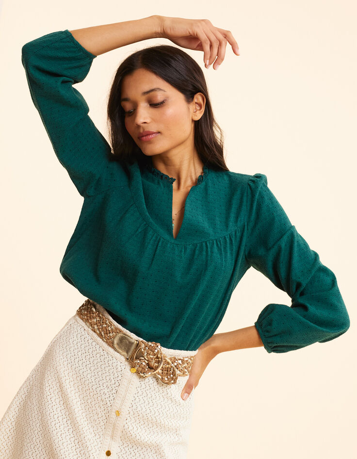 Grüne Bluse mit Jacquard-Muster I.Code-1