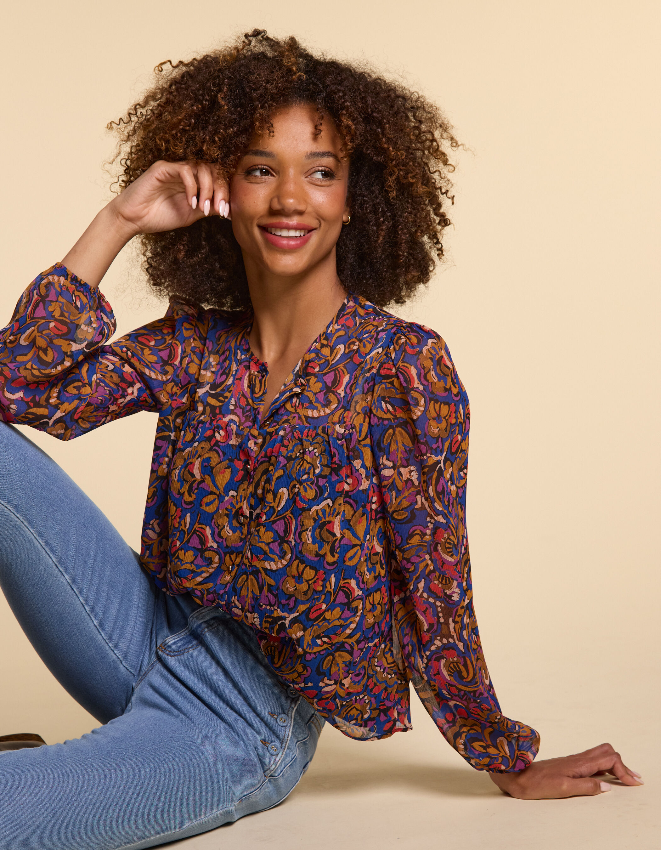 Blouse camel imprime cachemire multico I.Code