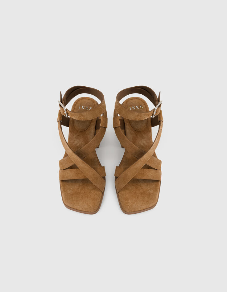 Damen taupefarbene Wildleder-Sandalen mit Absatz-3