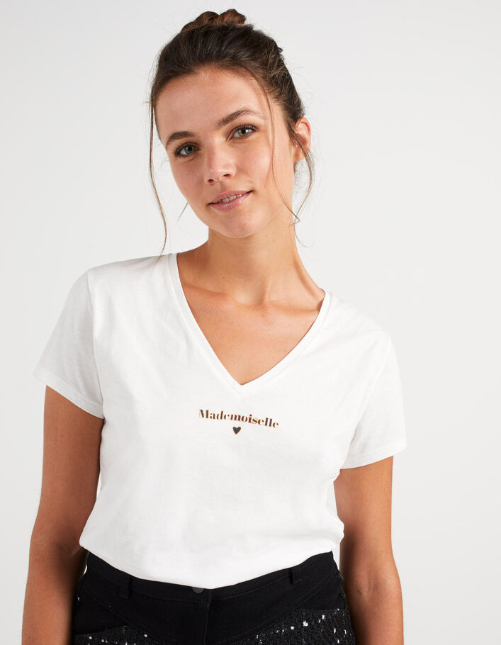 Cremeweißes T-Shirt mit Schriftzug und Herzen I.Code  - I.CODE