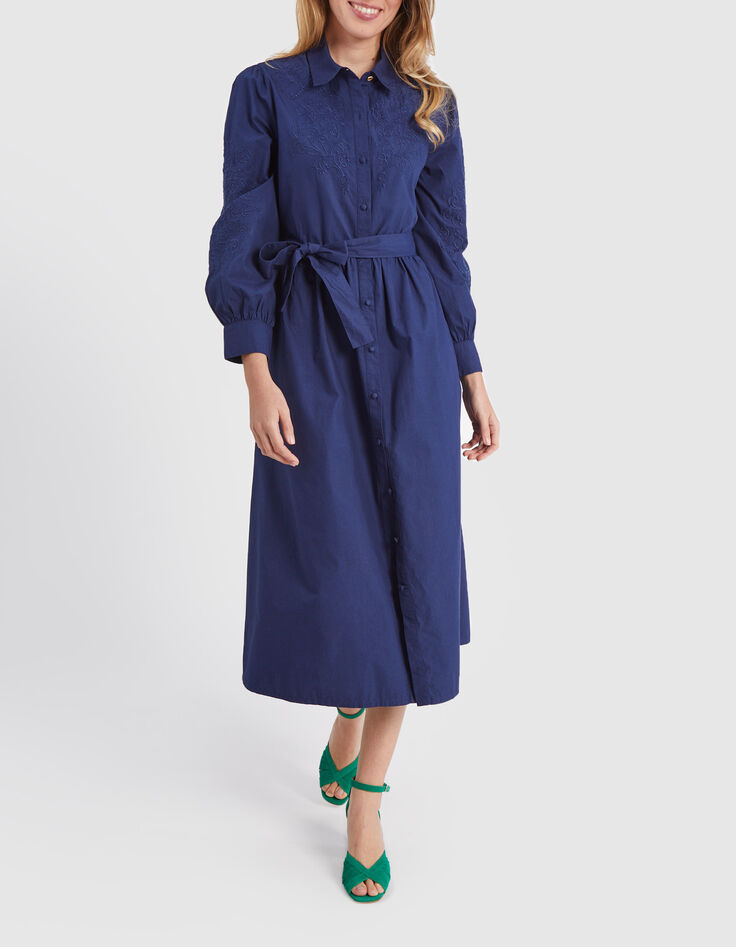 Robe longue indigo broderies ton sur ton I.Code -1