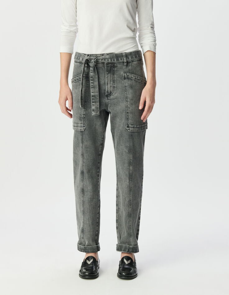Graue Damen-Battlejeans mit 7/8-G&uuml;rtel S&eacute;l&egrave;ne-2