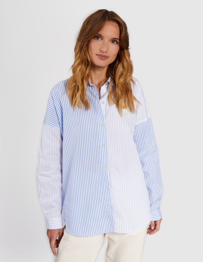 I.Code white shirt with sky blue stripes - I.CODE