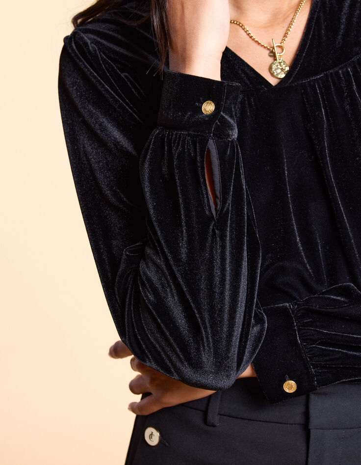 I.Code black panne velvet blouse-5
