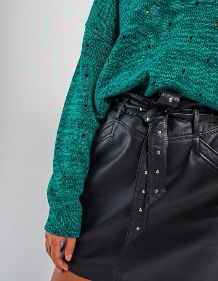 I.Code green openwork knit marl sweater-3