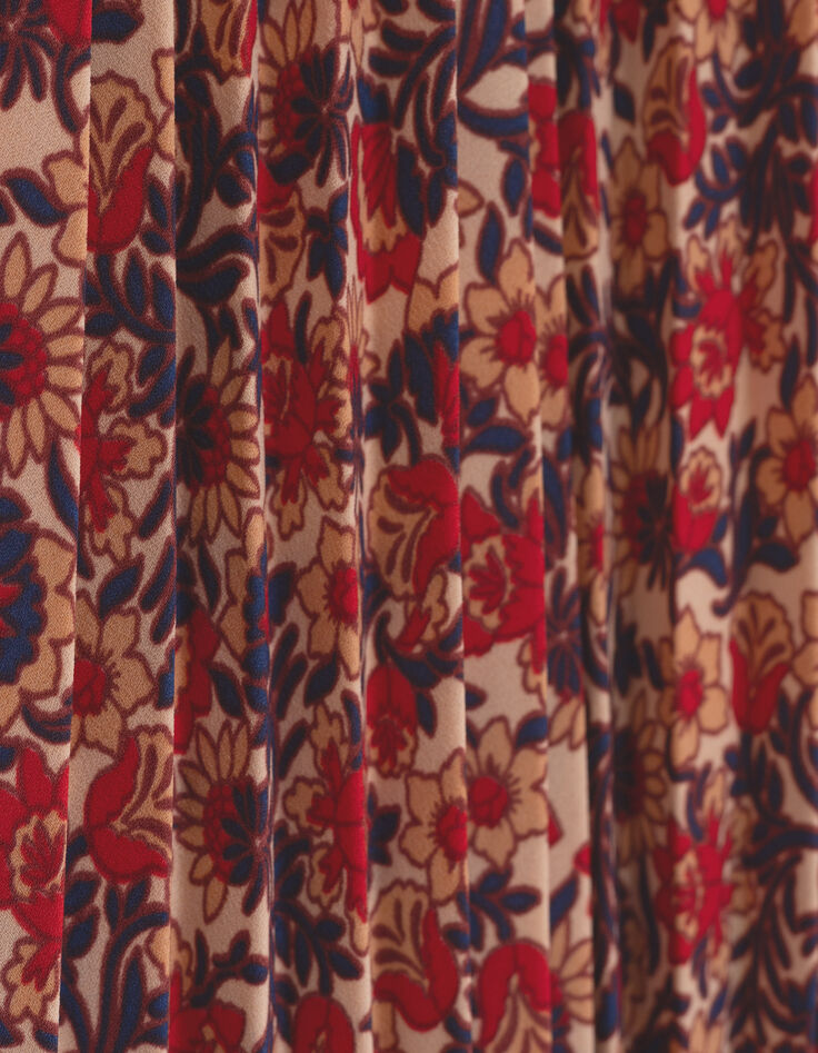 Robe longue rouge plissée imprimé fleuri I.Code-7