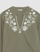 Latzbluse aus khakifarbener Bio-Baumwolle mit Stickerei f&uuml;r Damen-8