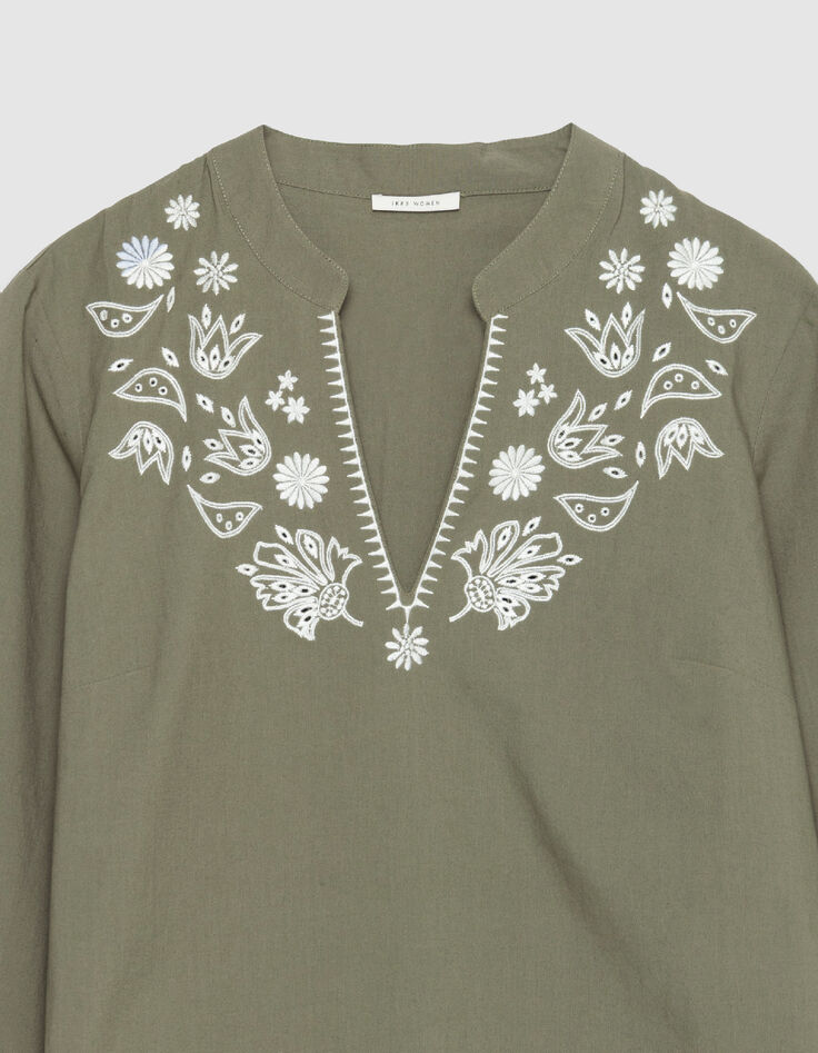 Latzbluse aus khakifarbener Bio-Baumwolle mit Stickerei f&uuml;r Damen-8