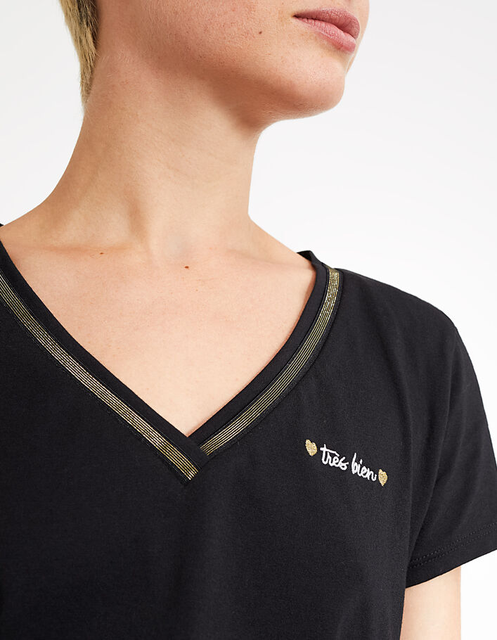 Schwarzes T-Shirt Très Bien, gestickte Herzen I.Code - I.CODE