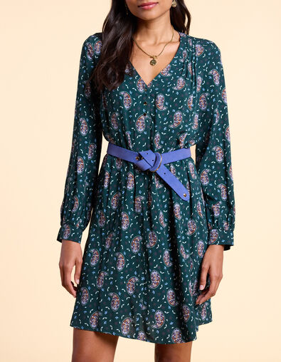 I.Code paisley print midnight green dress