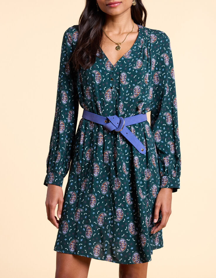 I.Code paisley print midnight green dress-1