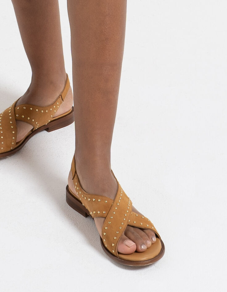 Sandales camel cuir velours clouté I.Code-5