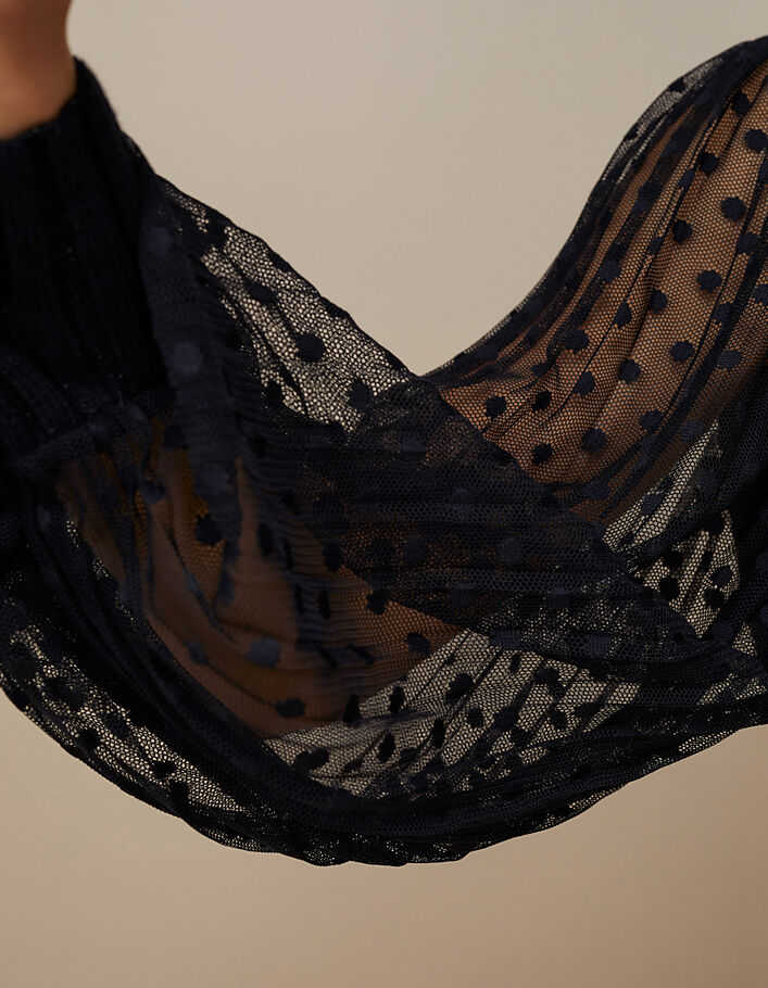I.Code black mixed-fabric sweater + pleated mesh sleeves - I.CODE