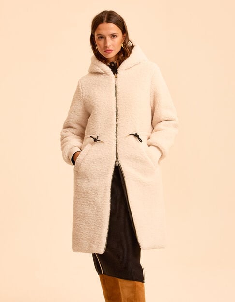Omkeerbare parka zwart nylon en ecru sherpa I.Code