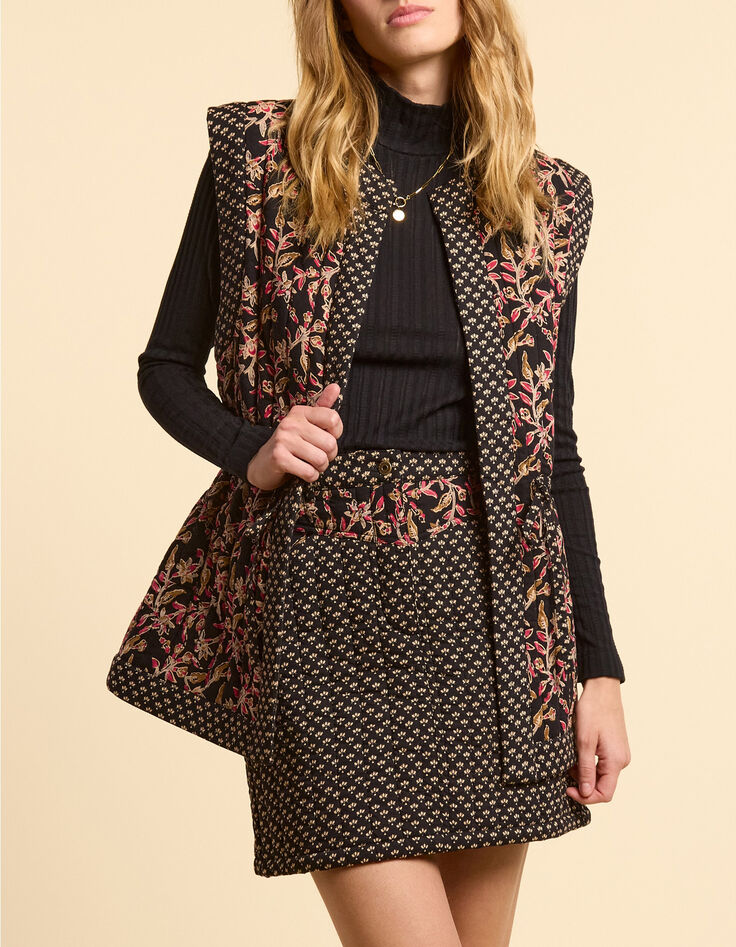 I.Code black short skirt with Boho Indian mix print-1 I.Code black short skirt with Boho Indian mix print-1