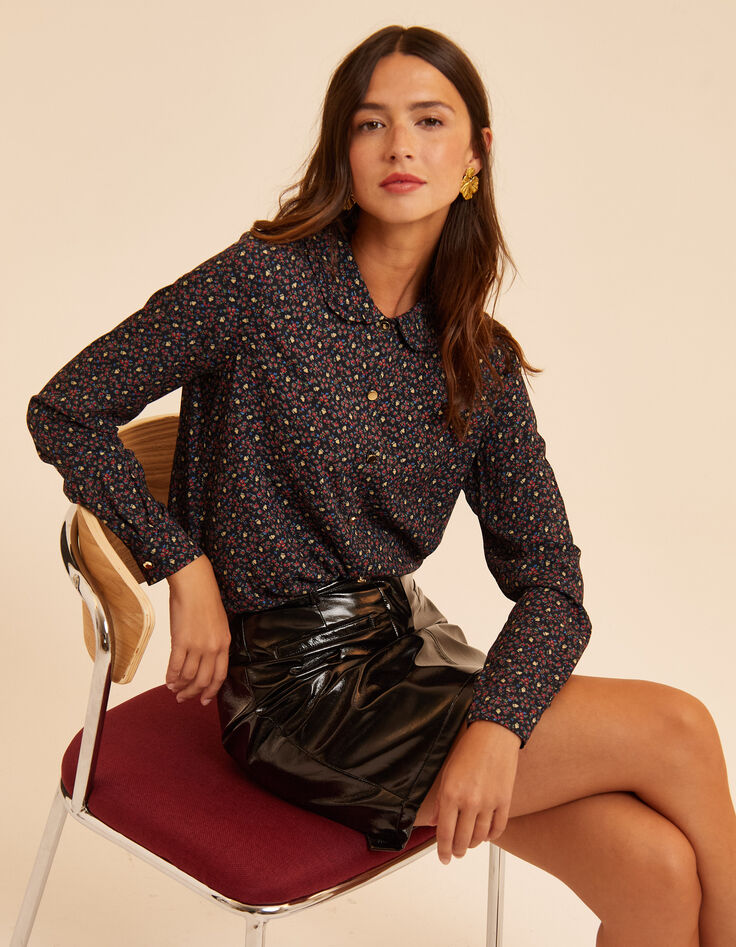 I.Code black shirt with winter floral print-1 I.Code black shirt with winter floral print-1