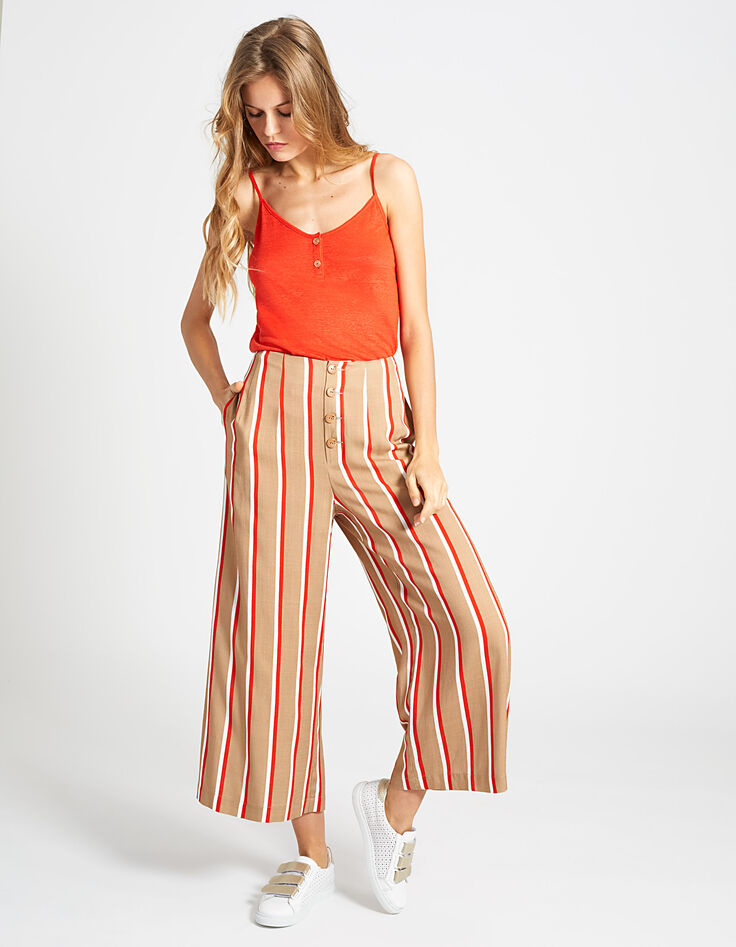 Zandkleurige broek, strepen wit en klaproosrood I.Code-6