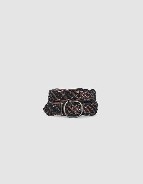 I.Code black and brown metallic woven leather belt