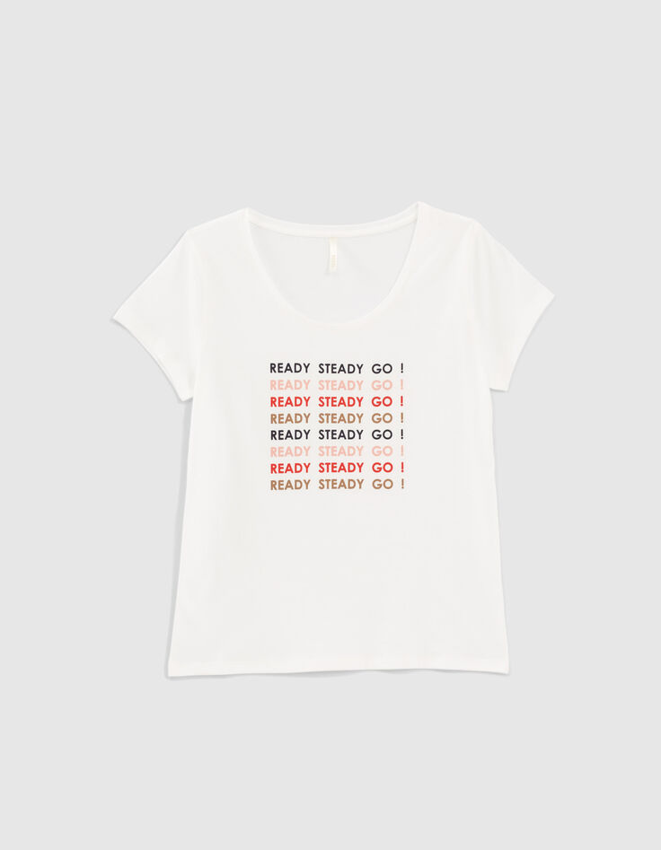 Cremeweißes T-Shirt mit buntem Schriftzug I.Code -5 Cremeweißes T-Shirt mit buntem Schriftzug I.Code -5