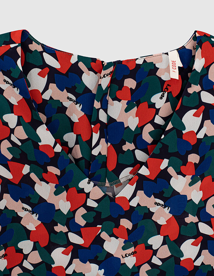 I.Code navy graphic heart print top-2