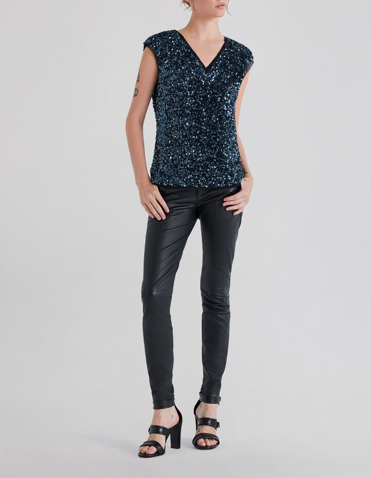 Blaues Damen-Top mit Pailletten wendbar-6