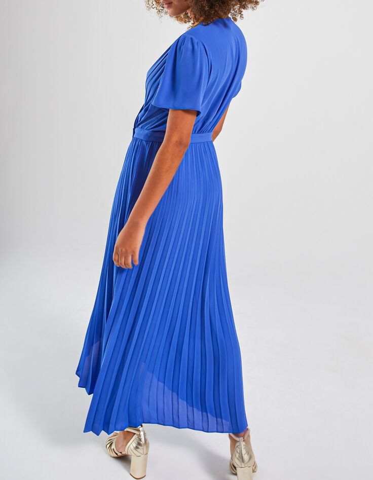Robe longue cobalt portefeuille plissée I.Code-2