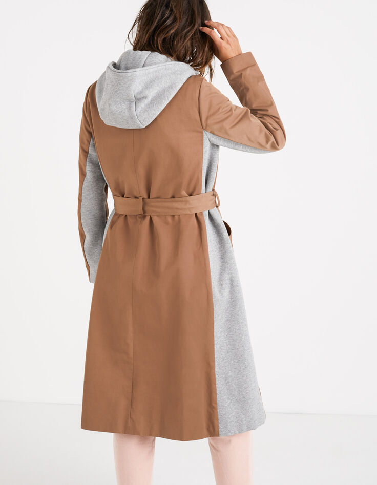 Karamel trench met grijs sweatstof beleg I.Code-3
