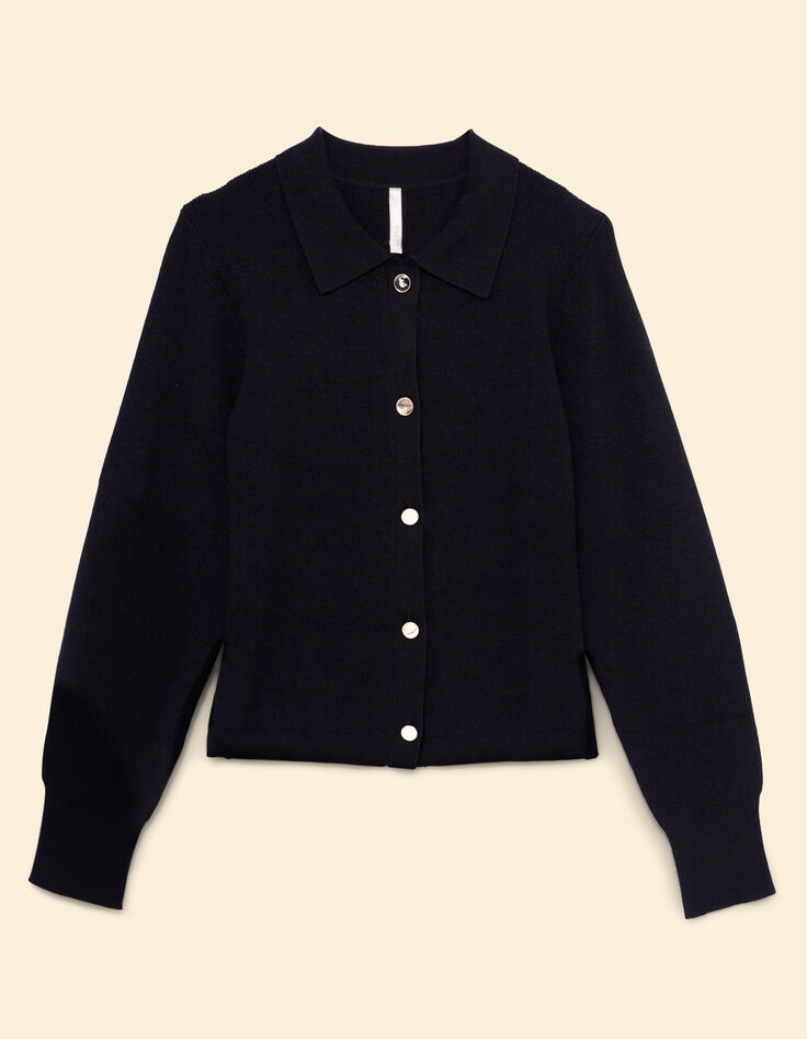I.Code black knit polo collar cardigan-7