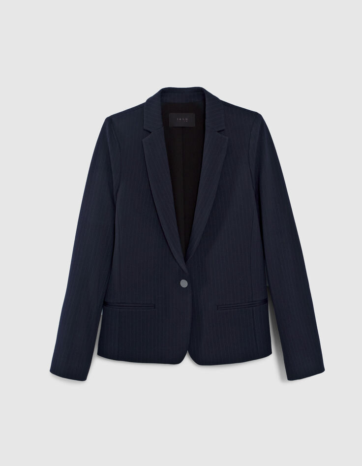 Marineblauer Damenblazer mit goldfarbenen Tennisstreifen-4