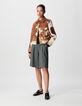 Veste courte en cuir marron motif vache Femme-1
