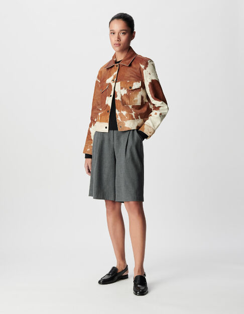 Veste courte en cuir marron motif vache Femme - IKKS
