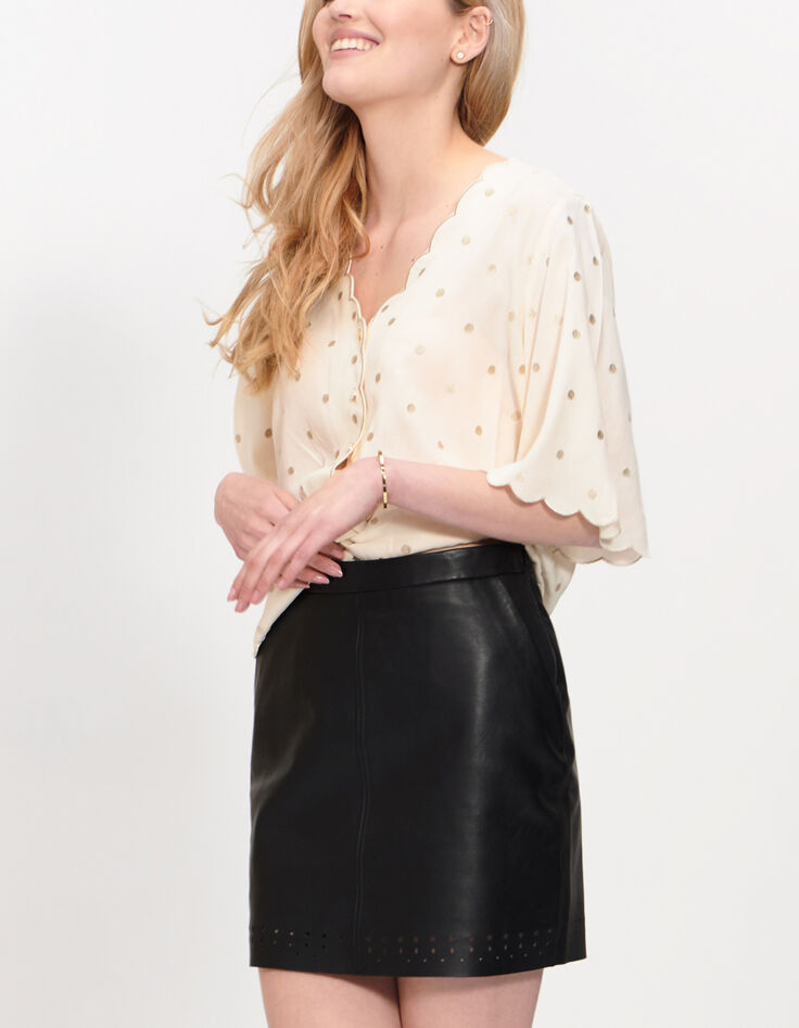 Jupe courte noire en cuir perforé I.Code-2