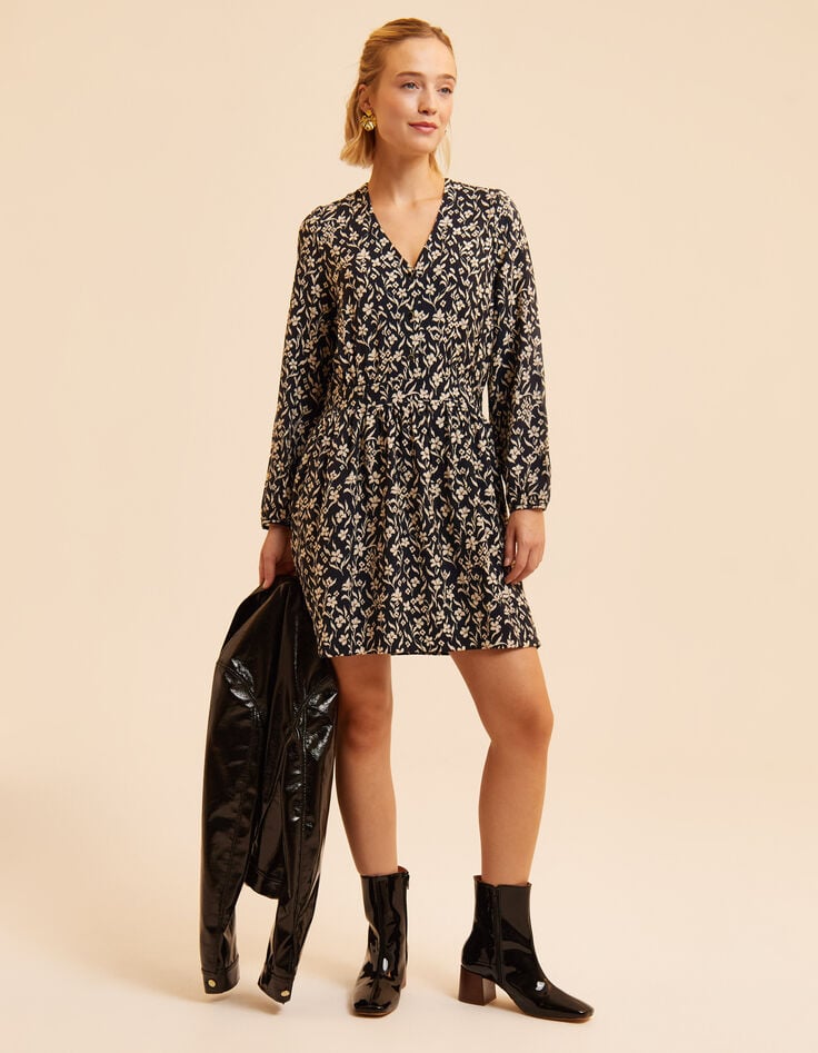 I.Code black dress with orchid print-8
