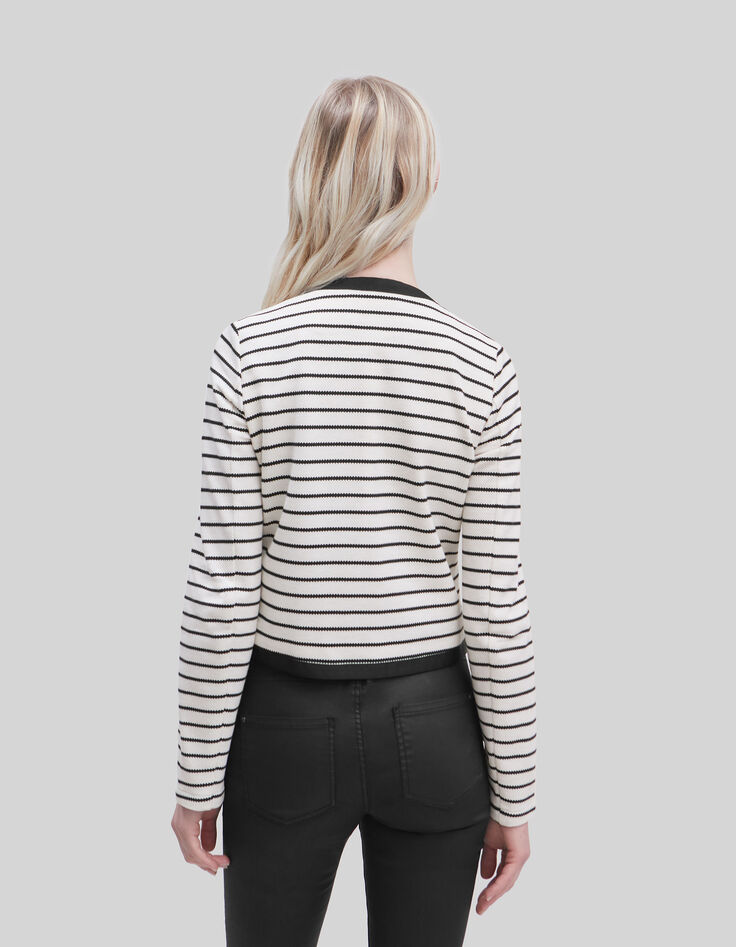 Cremewei&szlig;er Damenpiqu&eacute;blazer mit schwarzen Streifen-3